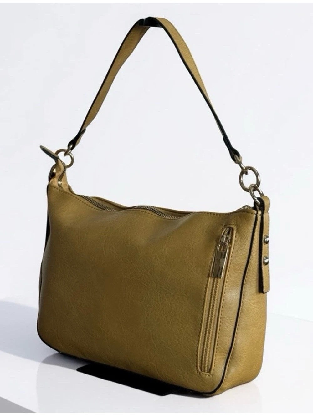 NWT Vegan Leather Shoulder Hobo Bag in Mustard Yellow NEW! - Picture 2 of 5